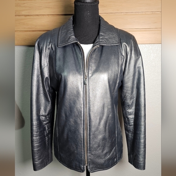Damselle Metallic Lambs Leather Minimalist Jacket, Small, Zip Close, Collar SOFT - Picture 10 of 12